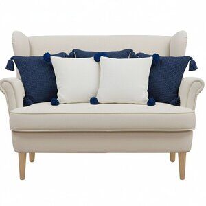 SOGA 5PC Chunky Knit Navy Blue & Cream Ribbed Knit Pom-Pom Pillow Cover Set 45cm